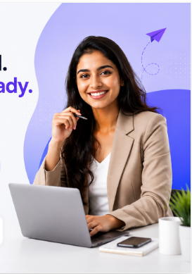 Training expert working on laptop